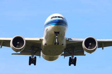 Southern China Airlines large cargo aircraft landing at Stansted Airport, Essex, UK
