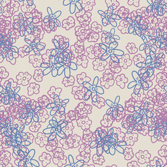 Fantasy messy freehand doodle floral shapes seamless pattern.  Infinity random abstract card, layout. Creative background. Textile, fabric, wrapping paper.