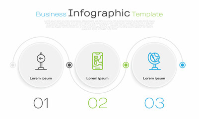 Set line Traffic sign turn left, City map navigation and Earth globe. Business infographic template. Vector