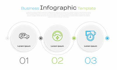 Fototapeta na wymiar Set line Electric car, Voltmeter and Battery charge. Business infographic template. Vector