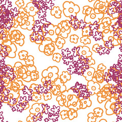 Fantasy messy freehand doodle floral shapes seamless pattern.  Infinity random abstract card, layout. Creative background. Textile, fabric, wrapping paper.