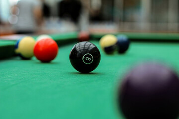 billiard ball on green pool table