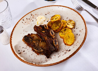 Popular grill dish in Spain churrasco de ternera, grilled beef spare ribs