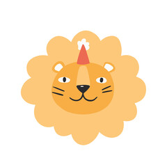 Hand drawn illustration of a cute funny lion face
