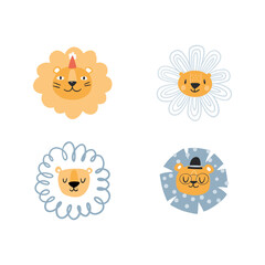 Cute lions with floral. Modern vector illustration