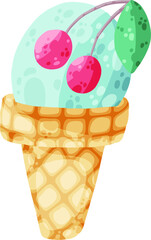 Cute ice cream icon in cartoon style vector illustration. For print and creative design