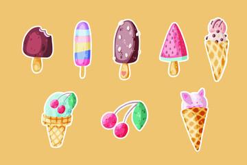 Cute ice cream icon in cartoon style vector illustration. For print and creative design