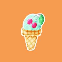 Cute ice cream icon in cartoon style vector illustration. For print and creative design
