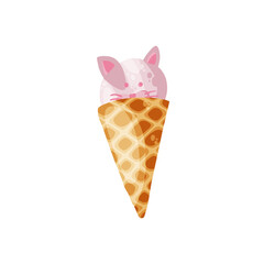 Cute ice cream icon in cartoon style vector illustration.