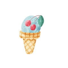 Cute ice cream icon in cartoon style vector illustration.