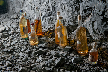 Liquor bottles aged in the mine