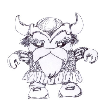 Viking in cartoon style. Character in military clothes.Ink drawing.