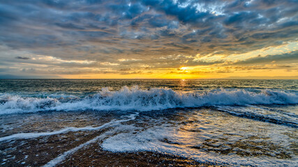 Ocean Sunrise Wave Nature Landscape Tropical Scenic - obrazy, fototapety, plakaty