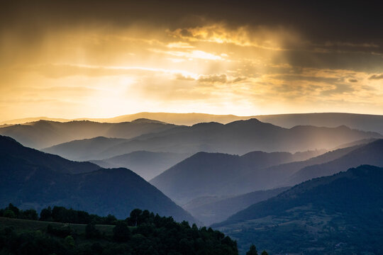 banner of mountain peaks in beautiful sunset light