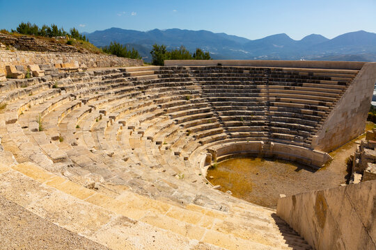Reconstructed ruins of amphitheater in Rhodiapolis. Antalya Province, Turkey.
