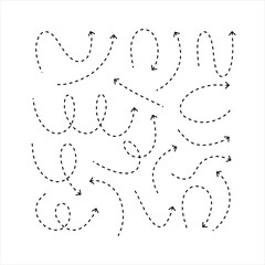 Clean dot arrows style doodle set hand drawn. Curve Dotted line, preliminary