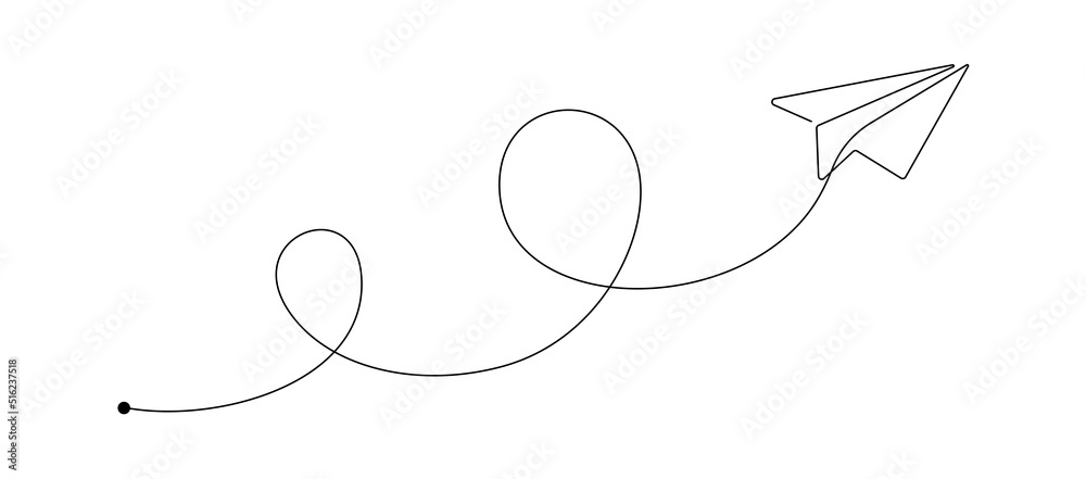 Aufkleber continuous one line drawing of flying up paper plane. creative business concept for startup and free