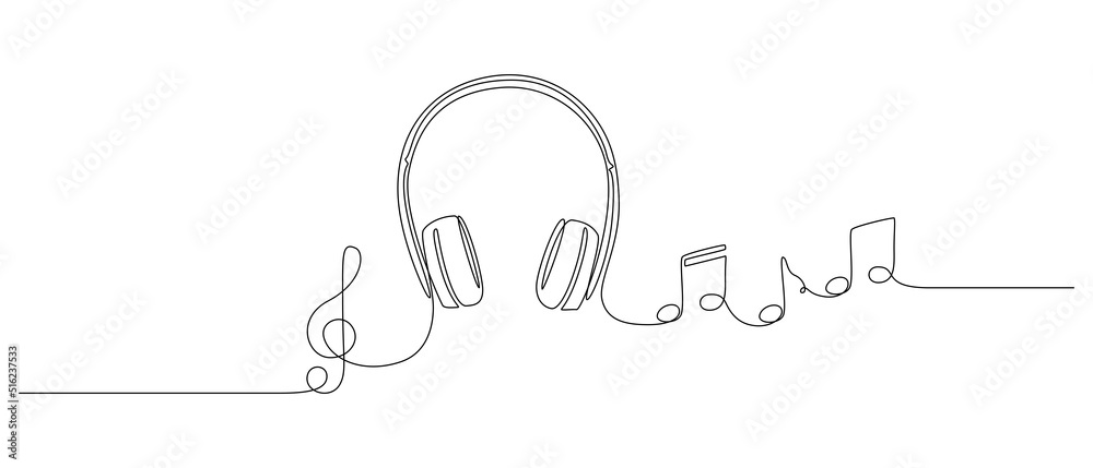 Aufkleber continuous one line drawing of headphones speaker with music notes and treble clef. headset gadget a