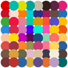 Color palette of 64 different colors. Flat vector illustration isolated on white background.