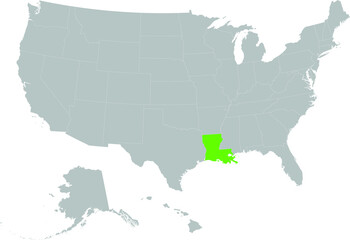 Light green Map of US federal state of Louisiana within gray map of United States of America