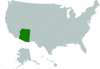Fototapeta na wymiar Green Map of US federal state of Arizona within gray map of United States of America