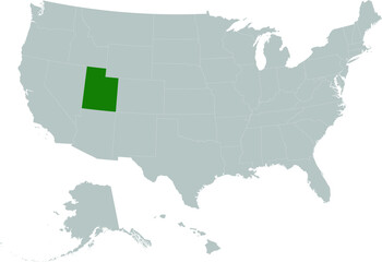 Green Map of US federal state of Utah within gray map of United States of America