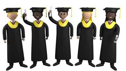 Character person illustration about college students graduation. 3D illustration. 3D rendering.