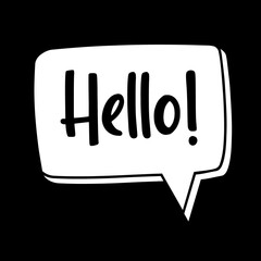 HELLO SPEECH BUBBLE CARTOON STYLE BLACK AND WHITE