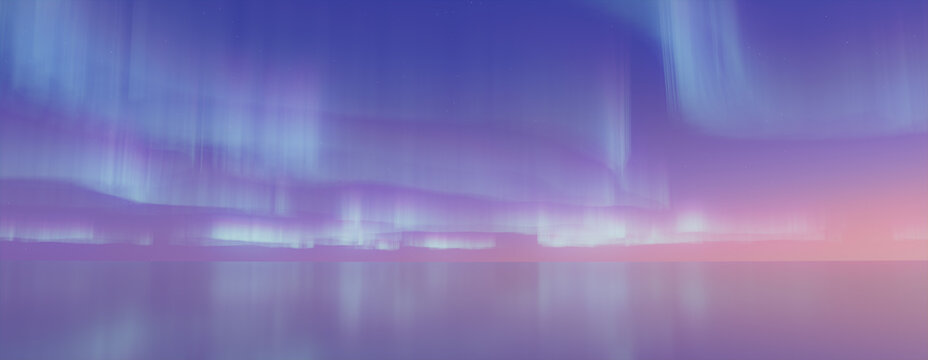 Fototapeta Aurora Borealis reflected in Water. Blue Northern Lights Background with copy-space.
