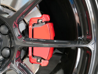 closeup of car brake disc in a modern car.	
