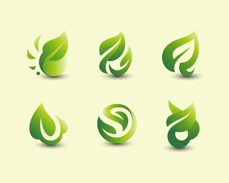 Set of creative green leaf natural logo.
