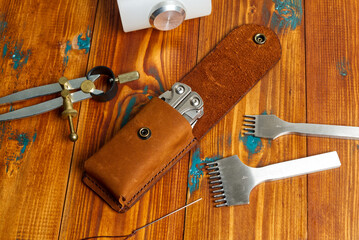 Leather Multitool Pouch and Leather Sewing Tools, Handmade Leather Multitool Pouch for Camping.