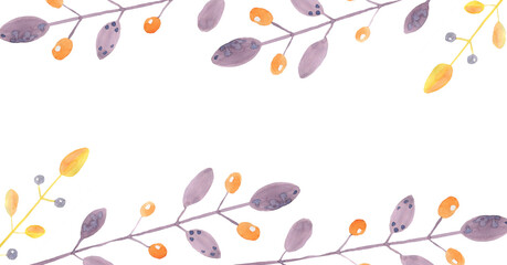 watercolor purple-yellow flowers horizontal elongated banner for social networks
