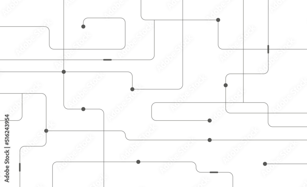 Fototapete Simple network circuit board connected dots and lines background template. Technology blockchain linked global digital database graphic vector