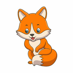 cartoon illustration a fox sitting under a big tree in the middle of the forest