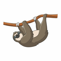cartoon illustration a sloth is hanging on a tree casually to enjoy the hot sun in the morning © Wahyu