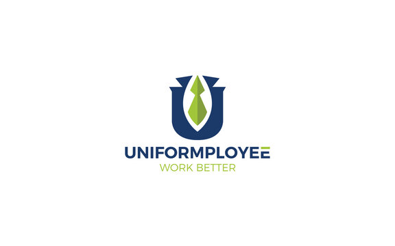 Letter U logo formed uniform and tie as employe symbol