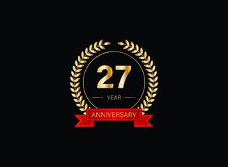 27th anniversary celebration with gold glitter color and white background. Vector design for celebrations, invitation cards and greeting cards. eps 10.