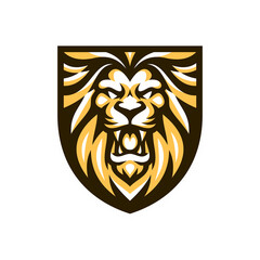 Lion head and shield emblem mascot logo illustration