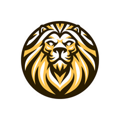 Lion head and circle mascot emblem illustration logo