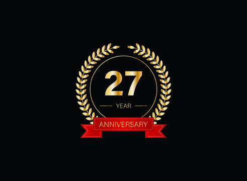 27th anniversary celebration with gold glitter color and white background. Vector design for celebrations, invitation cards and greeting cards. eps 10.