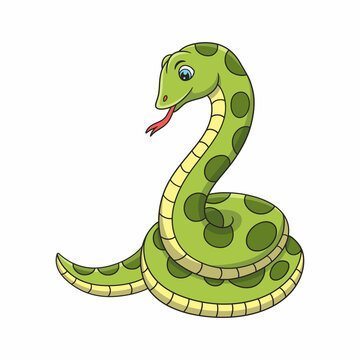 cartoon illustration a snake relaxing on a big and tall tree to see its prey from above