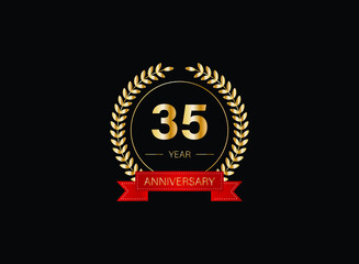 35th anniversary celebration with gold glitter color and white background. Vector design for celebrations, invitation cards and greeting cards. eps 10.