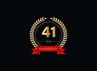 41th anniversary celebration with gold glitter color and white background. Vector design for celebrations, invitation cards and greeting cards. eps 10.