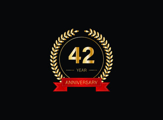 42th anniversary celebration with gold glitter color and white background. Vector design for celebrations, invitation cards and greeting cards. eps 10.