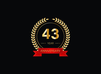 43th anniversary celebration with gold glitter color and white background. Vector design for celebrations, invitation cards and greeting cards. eps 10.