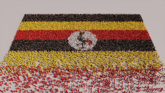 Ugandan Banner Background, with People congregating to form the Flag of Uganda.
