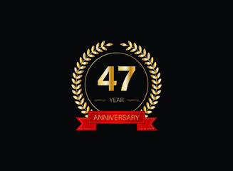 47th anniversary celebration with gold glitter color and white background. Vector design for celebrations, invitation cards and greeting cards. eps 10.