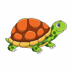 cartoon illustration a turtle walking on a cliff in the middle of the forest looking for food