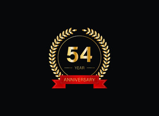 54th anniversary celebration with gold glitter color and white background. Vector design for celebrations, invitation cards and greeting cards. eps 10.